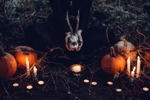 Necromantic Ritual with what Appears to be a Jackalope Skull